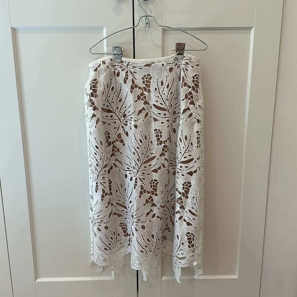 Tracy Reese White Botanical Lace Skirt Size 8 Modest